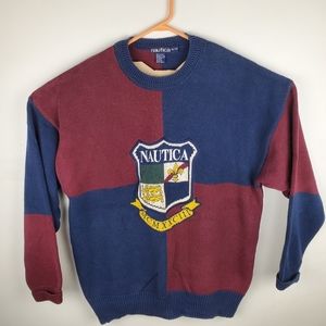 Nautica Vintage Crest Logo Colorblock Sweater XL